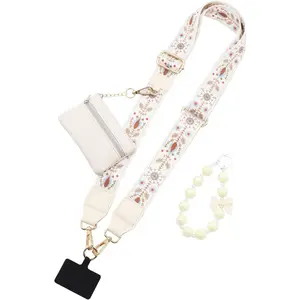 Phone Strap with Zippered Pouch, Clip and Go Strap for Phone with Wallet Crossbody, Adjustable Crossbody Phone Strap