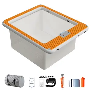 AMERLIFE 12x10FT/13×13FT Inflatable Sea Pool, Swimming Pool Platform with Safety Net, Modular Swim Air Dock with Electric Air Pump for Ocean Party, Dual Depth Design & Non-Slip Surface