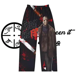 Friday The 13th Jason Pajama Pants, Horror Slasher Machete Print Lounge Pants, Men Women Wide Leg Sleep Bottoms, Soft Comfy All Season Casual Pants, Scary Horror Fan Gift