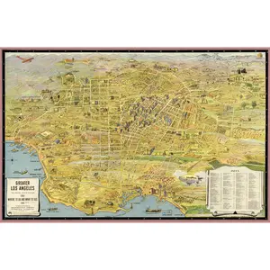 Greater Los Angeles Map (1932) – Vintage Illustrated City Map Birds Eye View Reproduction Wall Art Print (Historic Cartography)