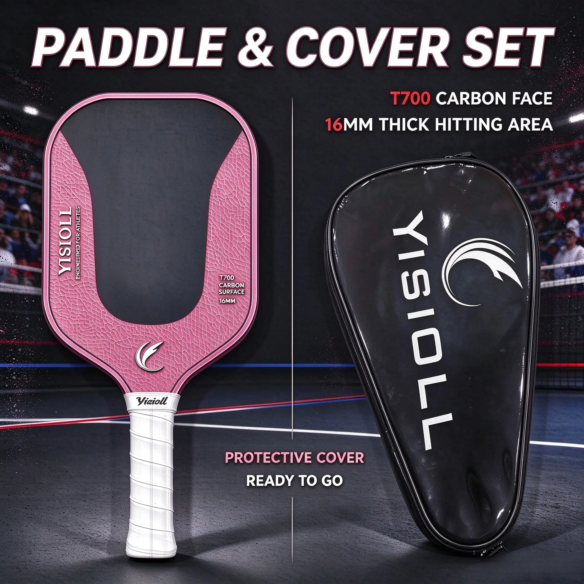 UTOPO YISIOLL Carbon Fiber Pickleball Paddle, 16mm Thick Professional Pickle Ball Racket with Protective Cover