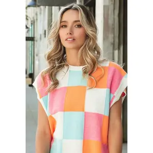 Multi-Color Checker Sweater Vest