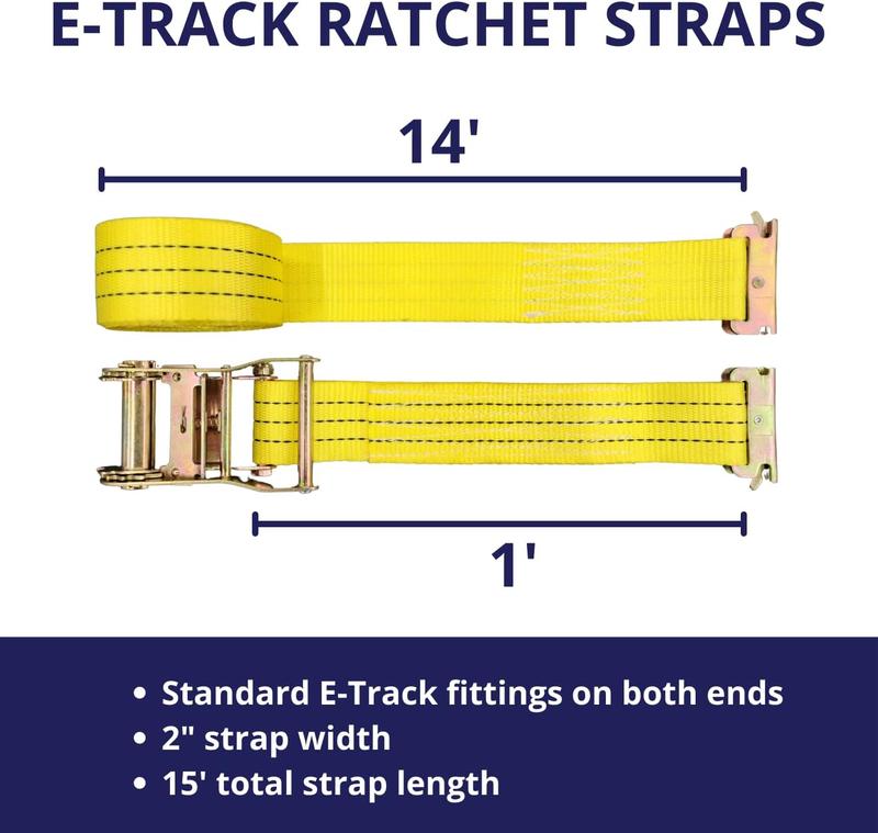 "2" x 15' E-Track Ratchet Straps 4400LB Tie Down for Heavy Duty Towing (2 Pack)"