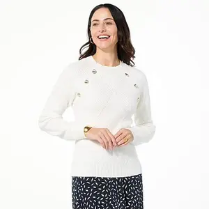Jaclyn Smith Diamond Stitch Button Detail Pullover Sweater