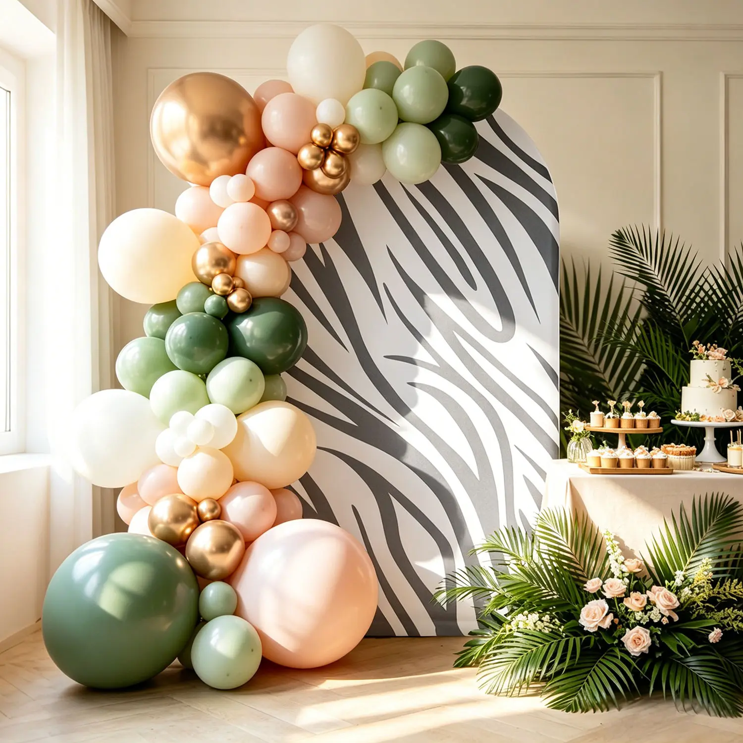Zebra Print Double-Sided Arch Cover, 6.6ft Spandex Chiara Backdrop Cover, Animal Print Stretch Fabric for Safari, Jungle, Birthday & Themed Party Decor