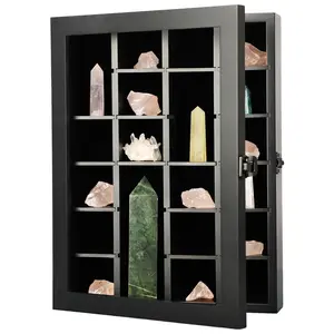 Adjustable Wooden Rock Display Case Small Black Organizer for Your Crystal & Stone Collection