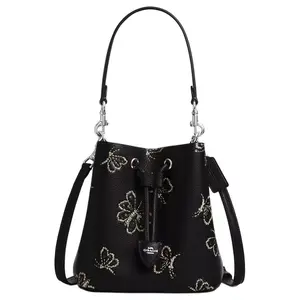 COACH Rowan 22 Butterfly Print Pebbled Leather Bucket Bag with Central Opening Compartment for Women
