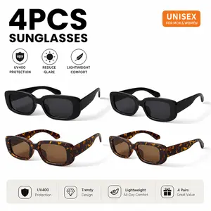 4PCS Retro Rectangle Sunglasses for Women – 90’s Narrow Square Frame, Anti-Glare & UV400 Protection, Ideal Driving Glasses – Great Gift for Her