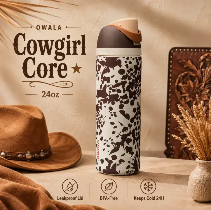 Owala Cowgirl Core 24oz Water Bottle Owala FreeSip Leakproof Insulated Stainless Steel Western Lifestyle Gift for Cowgirls