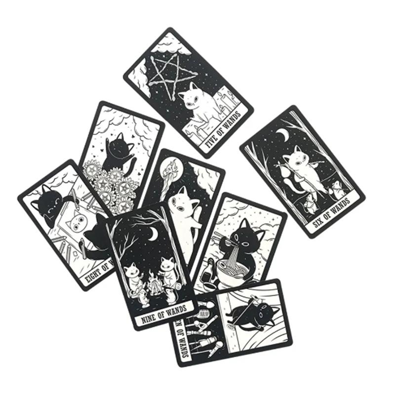 Kitten Tarot Deck 78Pcs Cute Black and White For Beginners Version Mysterious Board Game Fun Fortune telling Kit