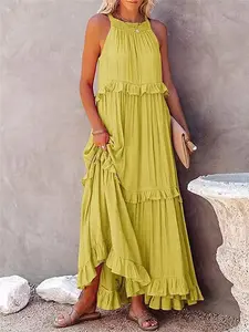 2026 Bohemian Style Women's Flowy Ruffle Maxi Dress Casual Boho Beach Vacation Big Swing Sundress Mother's Day Gift