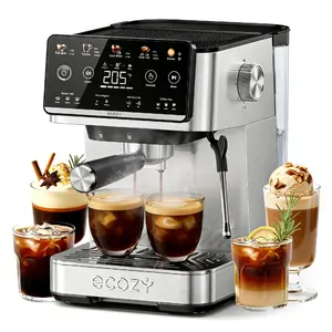 ecozy 4-in-1 Espresso Machine, Drip Coffee, Cold Brew, Over lce Coffee Machine, Hot Water, Touch Screen, Milk Frother Steam Wand, Stainless Steel, Coffee Maker for Cappuccino, Latte, Americano, Father's Day Gift summerwins