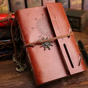 Retro Notebook for Kids Adult Traveler Diary PU Leather Soft Cover Replaceable Kraft Paper Inner 14x10cm Portable Notebook Notebooks & Notepads Vintage Leather Journal