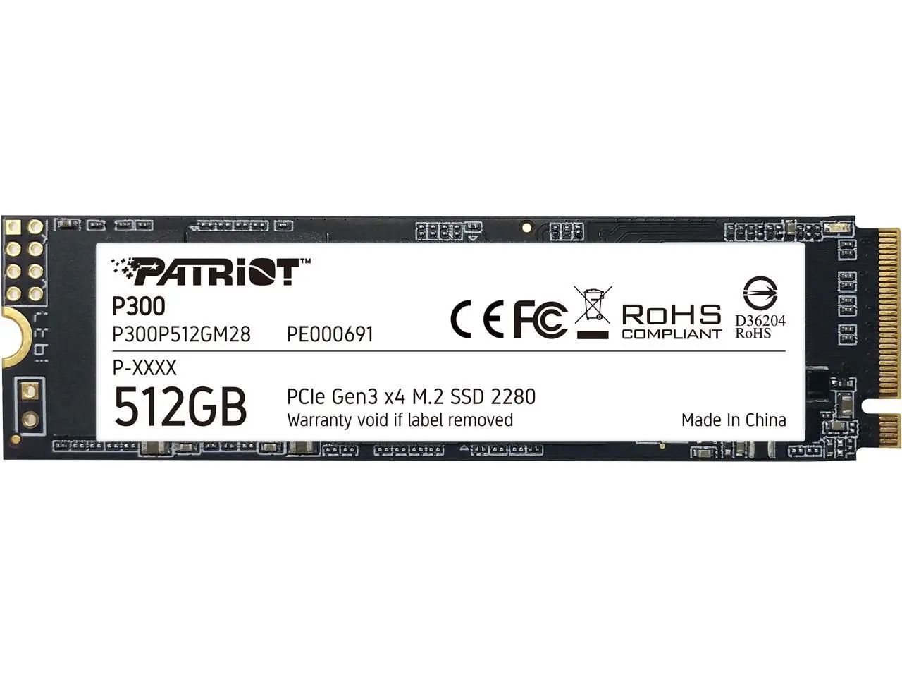 Patriot P300 M.2 2280 512GB PCIe Gen3 x4, NVMe 1.3 Internal Solid State Drive (SSD) P300P512GM28 Patriot P300 M.2 2280 512GB PCIe Gen3 x4, NVMe 1.3 Internal Solid State Drive (SSD) P300P512GM28