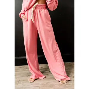 Ampersand Avenue Performance Fleece Free Time Wide Leg Comfy Pant - Pink Tulip