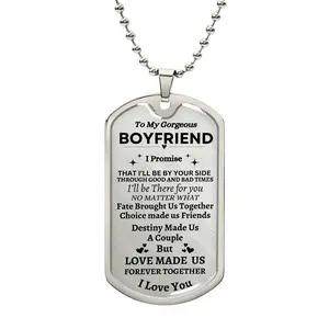 Forever Together Military Necklace with Pendant Featuring "I Promise" and "I Love You" Design