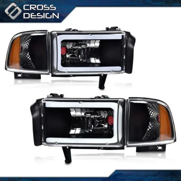 CROSSDESIGN LED Tube C-Light Bar Truck Headlights, LED Light Bars for 1994-2002 Dodge Ram 1500,2500,3500 (Excludes Sport & Ram Van Models) - Ideal for Night & Inclement Weather, Car Exterior Upgrade