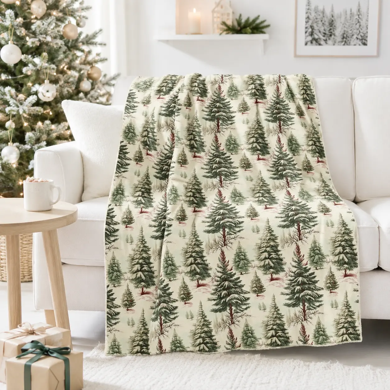Rustic Christmas Tree Soft Flannel Throw Blanket, Vintage Holiday Tree Art for Bedroom Sofa and Farmhouse Winter Lounge Decor, Lightweight Bed Throw for Cozy Evening, Christmas Gift for Families and Traditional Decor Lovers