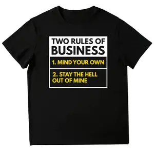 "Mind Your Own Business, Don't Bother Me" All-Over Print T-Shirt — Bold Yellow & White Statement Piece. Features a slightly stretchy, machine-washable fabric, perfect for parties and year-round wear.