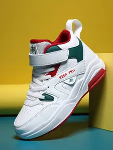 Teen High-Top Sports Shoes, Durable Lightweight Design, Breathable PU Upper, Eva Sole, Velcro Closure, Colorblock Style, Unisex