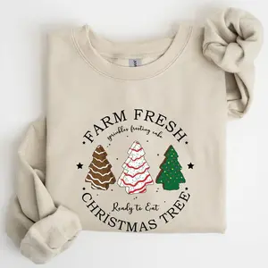 Farm Fresh Christmas Tree, White and Green Cakes, Winter, Santa, Xmas Sweatshirt, Women's Crew Neck, Crewneck