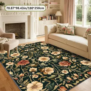 Vintage Floral Print Carpet, Soft Velvet Home Decor Rug, Floral Pattern Rug, Super Soft Rug, Living Room Large Mat, Sofa Pad, Bedroom Bedside Blanket, Multi-Scene Use