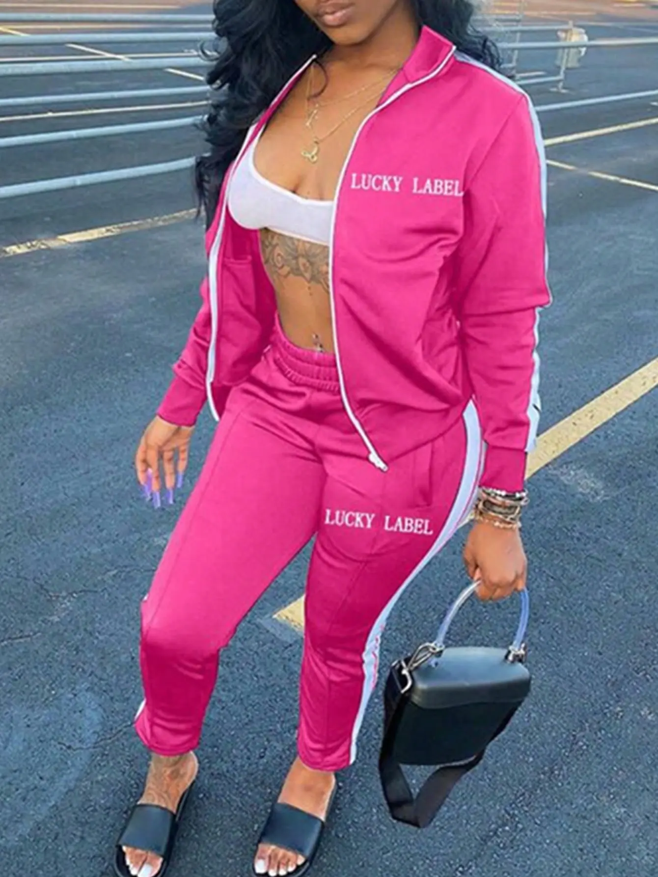 Unisex 2-Piece Long Sleeve Casual Sports Compression Set - Spring & Autumn Letter Embroidery Zipper Jacket & Pants for Music Festival, Rock Events, Goth, Punk, Compression Wear, Medium Length, Yes, Zippered Jacket, Fitted, S