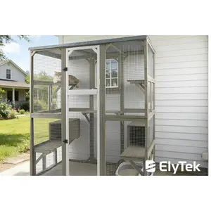 Cat Enclosure Large Window Cat House Walk in Kitty Cage with Multi-Level Platforms, Waterproof Roof for Mulitiple