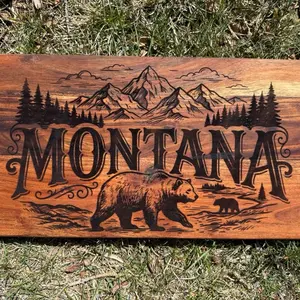 Montana mountains with bear board