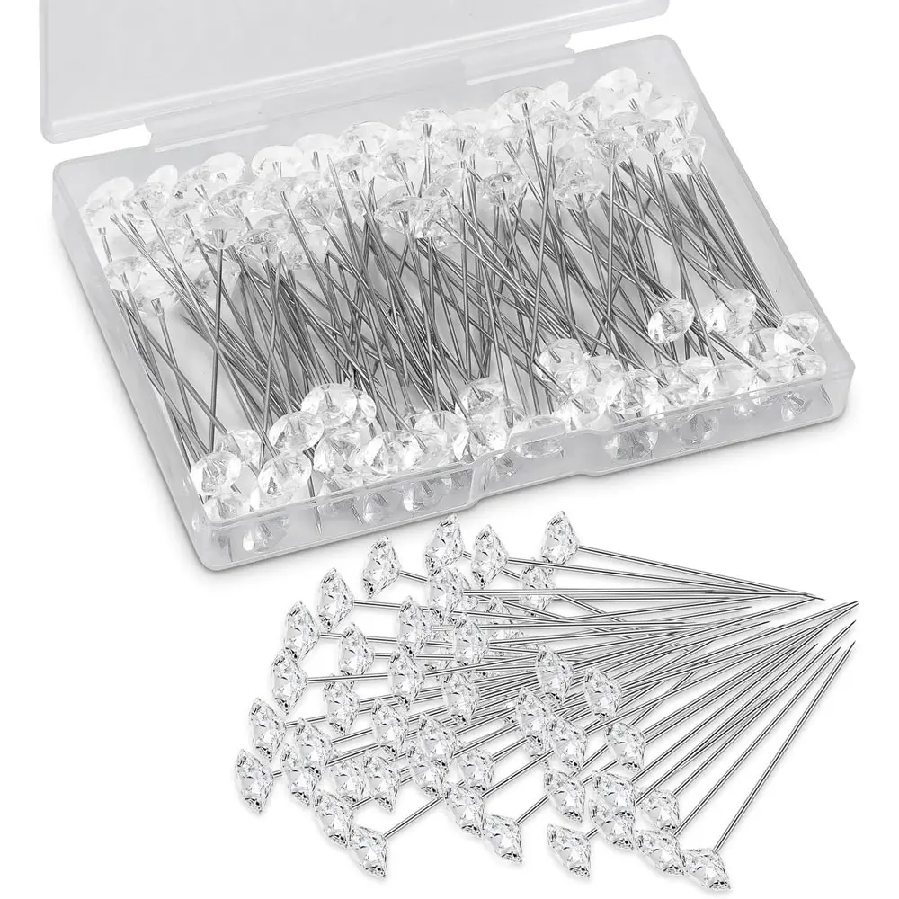 100 chest flower pins, sewing chest flower pins, 1.97-inch flower diamond crystal pins, straight head pins suitable for weddings, jewelry DIY decoration, patchwork, and handicrafts, Sewing Supplies Crafts, Needle Crafts Kit, Sewing Accessories