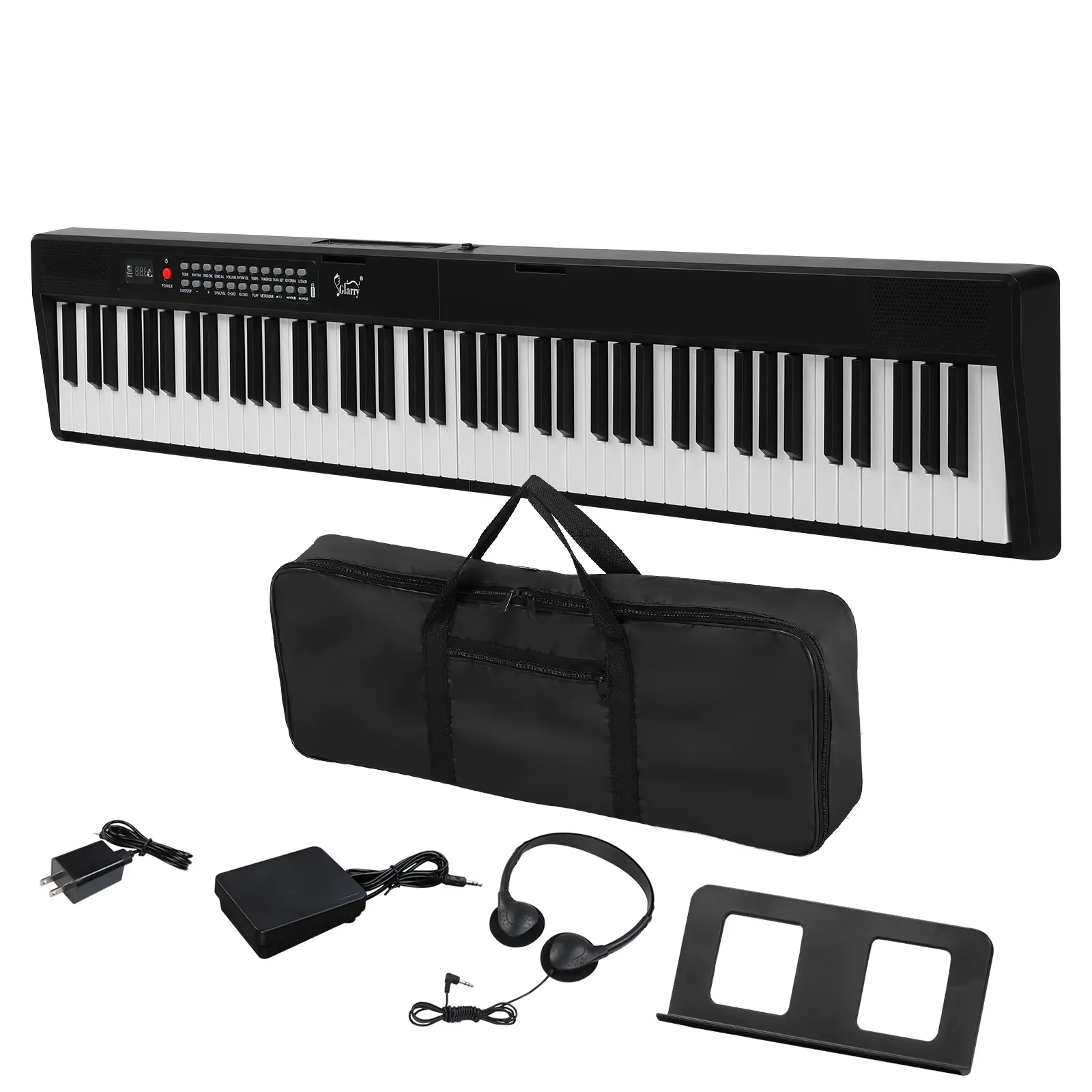 88-Key Semi-Weighted Folding Portable Digital Piano Keyboard (GPP-106) - 3w Electronic Musical Instrument with Bluetooth MIDI, Handbag, Headphones, 10.78 lbs/4.9 kg, 50inx9.05inx2.1in for Enthusiasts, Black Set, Keyboard Piano Set