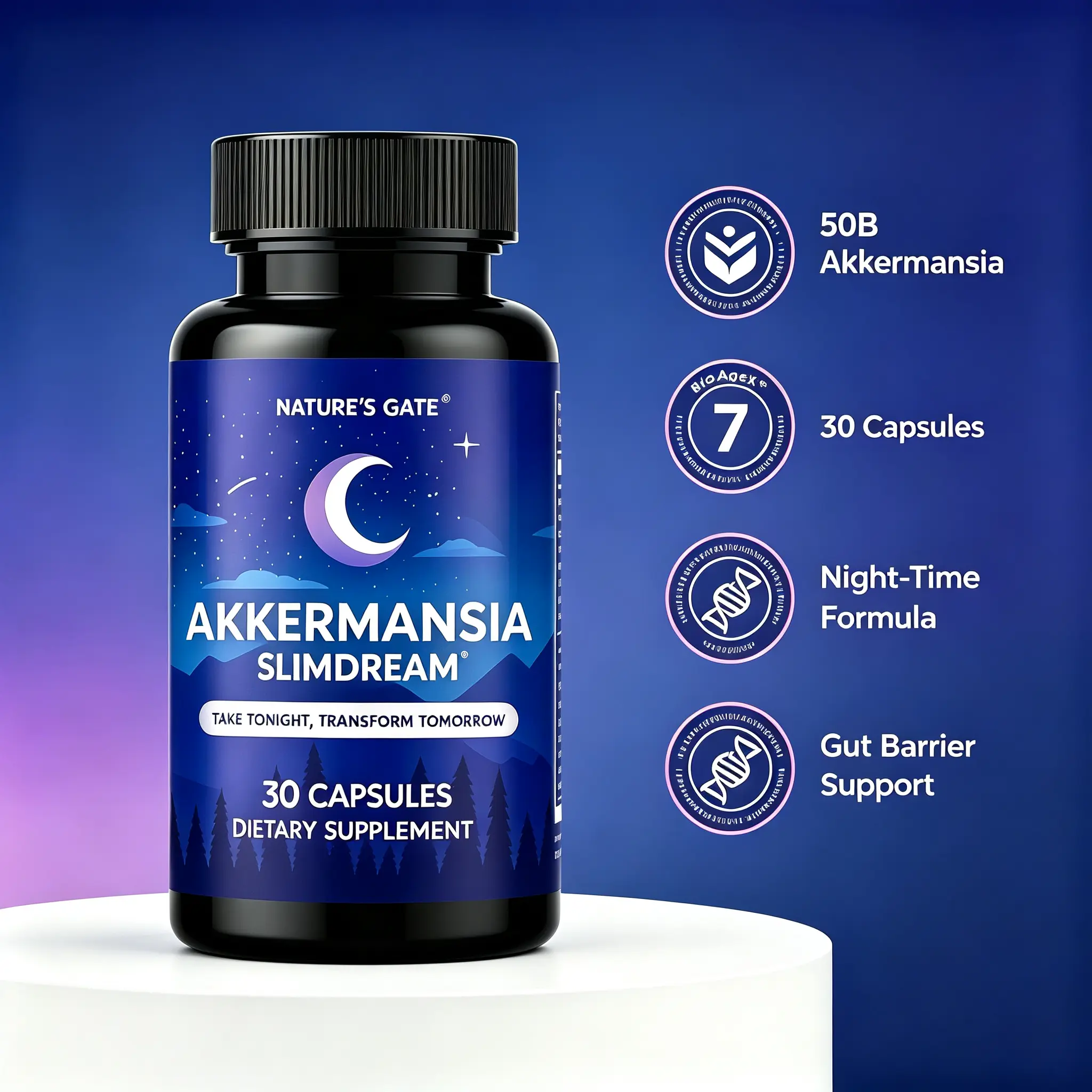 High Potency Akkermansia Muciniphila Probiotic Capsules - Convenient Capsule Bottle, Nature's Gate Prop 65 Safe Supplement for Gut Barrier, Digestive Support, Proactive Approach to Inspire Yourself & Metabolism Health, Gut Support, Convenient Bottle