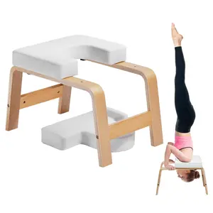 VEVOR Yoga Headstand Bench,  300 lbs Capacity Yoga Inversion Chair for Family Gym, Headstand Trainer with Wood Frame & PU Pad, Stand Yoga Stool for Strength Balance Training, Relieve Fatigue, White