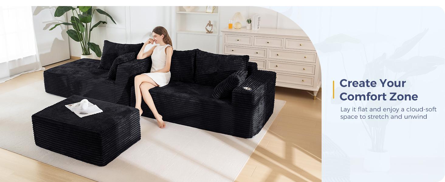 【2 Packages Shipping】MAXYOYO 104" U-Shaped Modular Sectional Couch, Modern Boneless Couch for Living Room, Sofa in A Box, Oversized Sofa Sleeper with Deep Seat, No Assembly Required