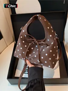 Bobo Polka Dot Retro Triangle Rice Ball Bag, Sweet Bow Handbag, Women's Crossbody Bag, Casual Gift, Casual Trendy Handbag, Polka dot bow detail embellishment, retro, Super practical, can hold sunglasses, lipstick, powder, sunscreen