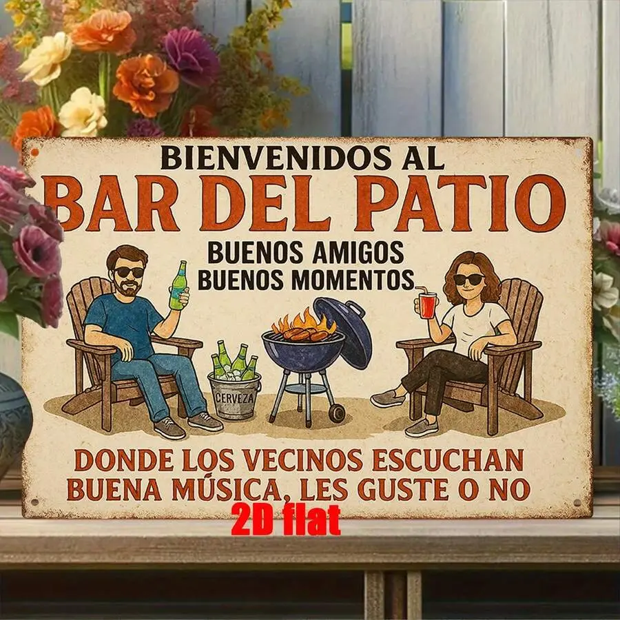 8x12 in Vintage Thin 2D Flat Iron Hanging Decorative Sign, Casual Spanish Welcome Metal Home Decor Products for Adult Outdoors Patio, Multipurpose Housewarming Gift, Balcony