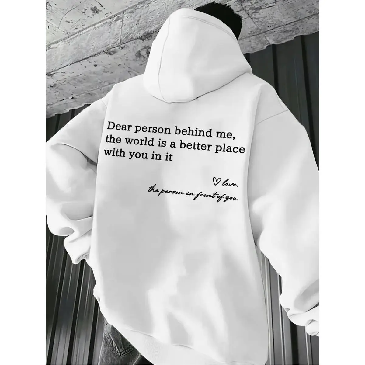 Men's Casual Solid Color Hoodie, Drawstring Pocket Long Sleeve Pullover, Letter Print Streetwear for Fall & Winter