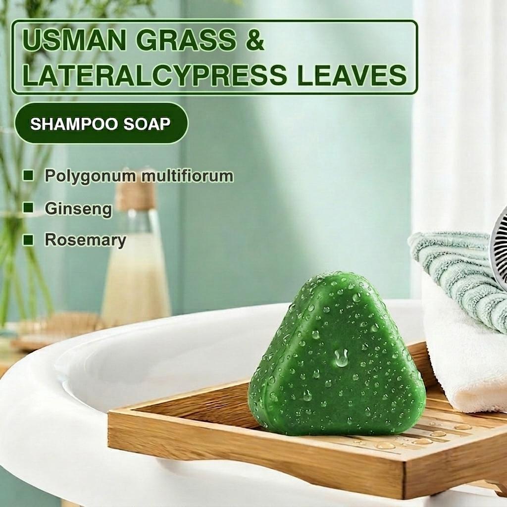 Miao Fu Tong Natural Triangular Shampoo Bar 120g - Seven-Green Soap Shampoo with Osmanthus Herbal Extracts for All Hair Types