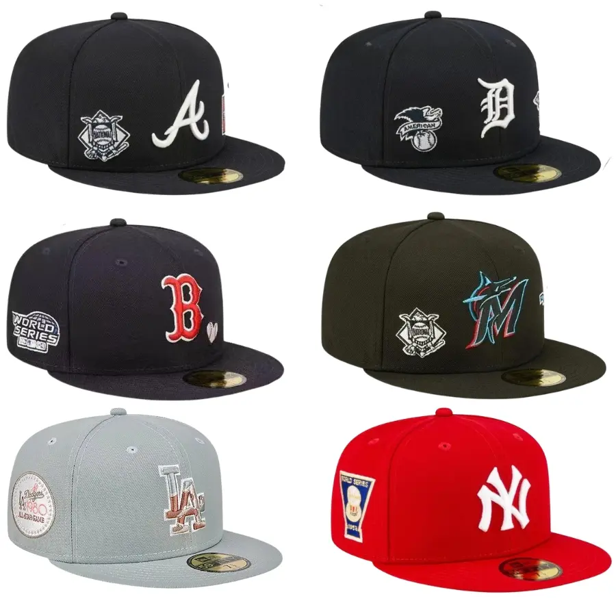Adult New York Yankees Los Angeles Dodgers Atlanta Braves Boston Red Sox Detroit Tigers Miami Marlins New Era 59FIFTY Fitted Hat MLB Baseball Cap World Series Anniversary Patch Collection Men's