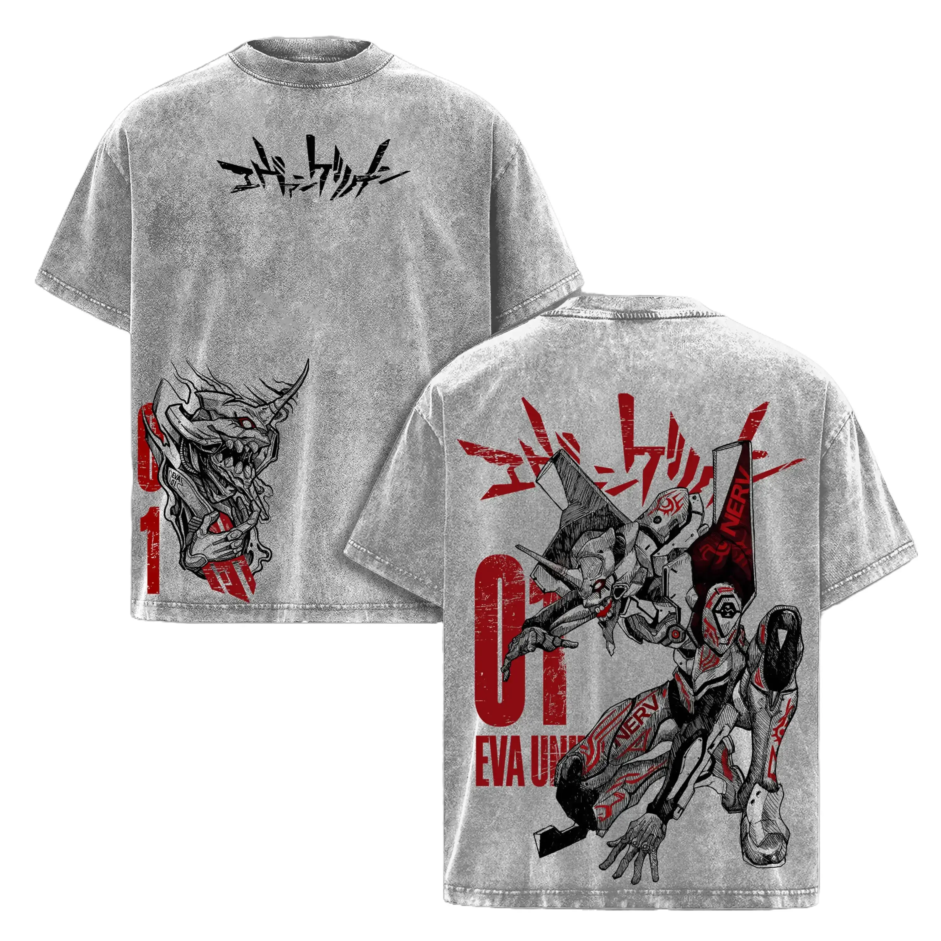 Eva Unit-01 Tee Washed – Neon Genesis Evangelion Vintage Washed Heavy Cotton Oversized Anime Manga T-Shirt Hoodie, Berserk Mode Double Printed Retro Unisex Streetwear Graphic Top, Shinji Ikari NERV Mecha Psychological Anime Edition, Japanese Anime Merch