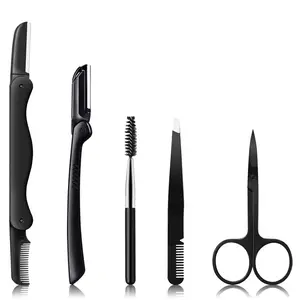 Eyebrow Razor,  Eyebrow Kit, 5 in 1 Eyebrow Trimmer, Eyebrow Grooming Set for Women and Men, Including Comb Tweezers, Scissors, Brow Razors, Brush for Eyebrow Eyelash Extensions