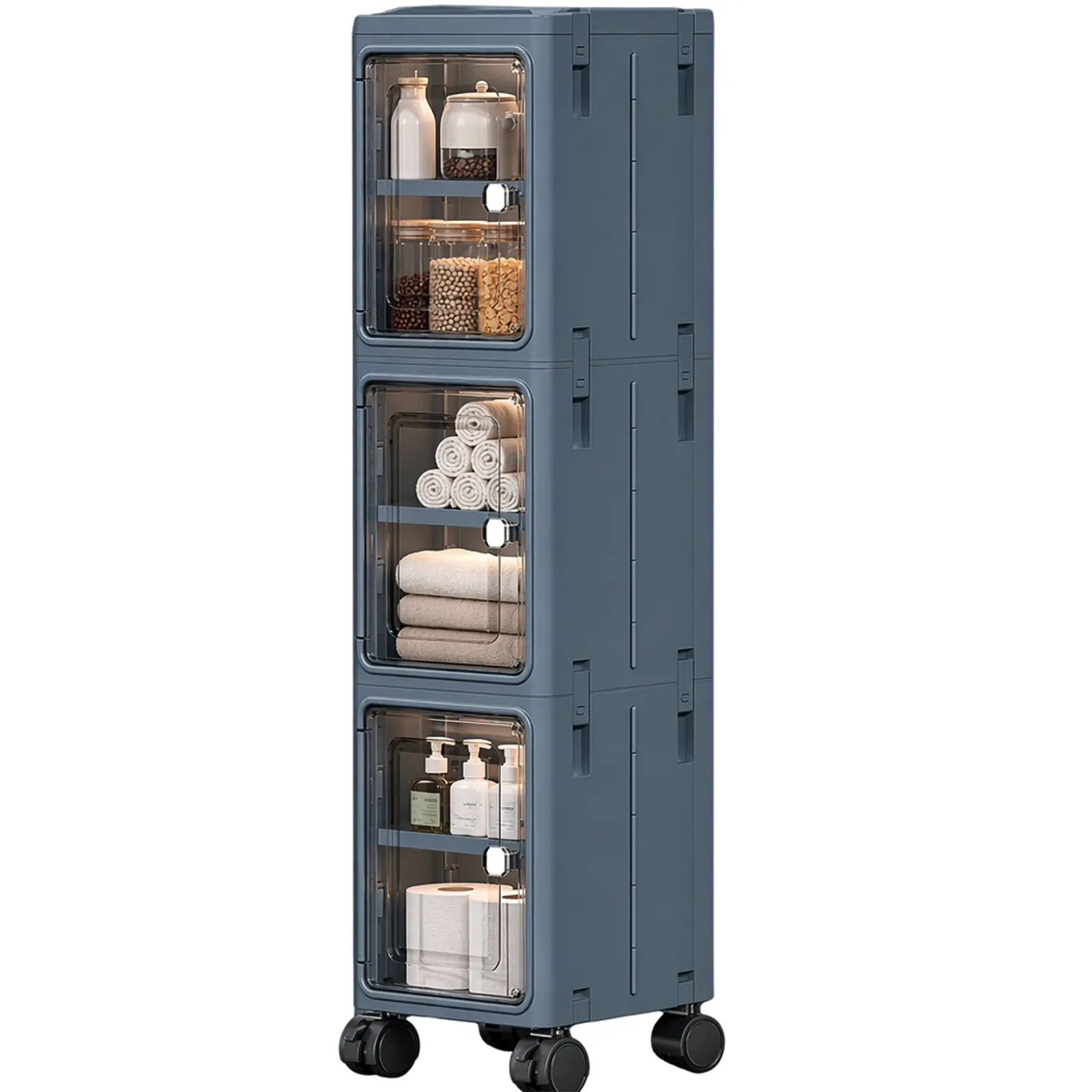 3-Tier Rolling Slim Storage Cabinet on Wheels, Adjustable Shelf Narrow Organizer for Bathroom Kitchen Laundry