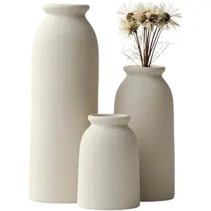 Ceramic Vase Set-3, Small Flower Vases for Decor, Modern Boho Farmhouse Style, Decorative Vases for Pampas Grass & Dried , Distressed Finish (Beige)