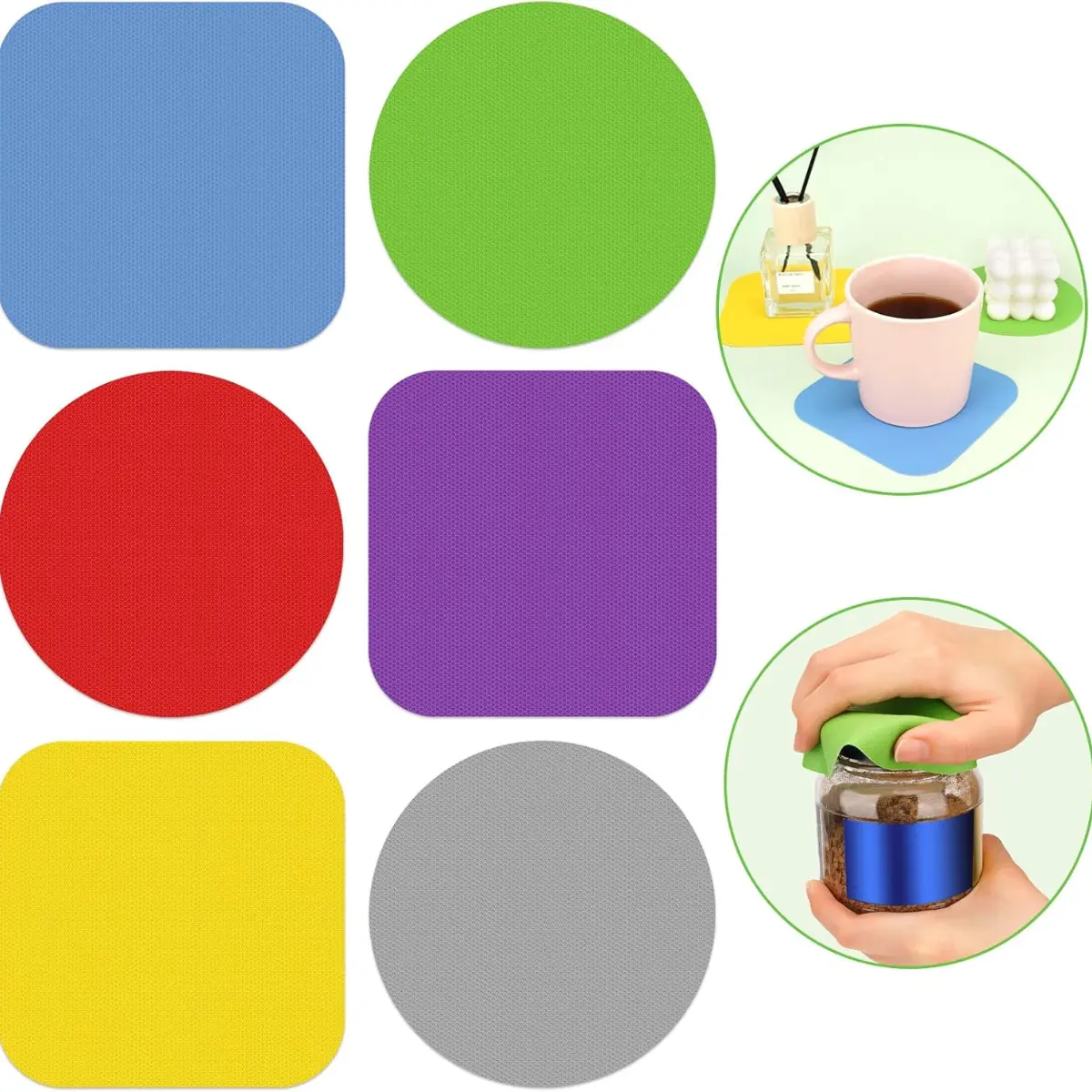 6 Pcs Jar Opener, Rubber Jar Grippers Multi-function Silicone Jar Gripper Pads Bottle Lid Opener Jar Openers for Seniors with Arthritis Weak Hands ( Multicolor )