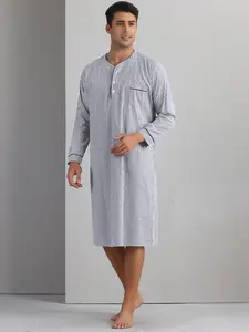 INSPIRE CHIC Striped Nightshirts for Men's V-Neck Button Down Nightgown Long Sleeve Stripe Sleep Shirts