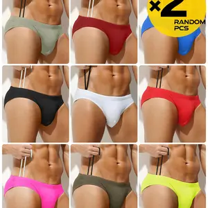 Men's Solid Color Drawstring Bikini Triangle Pants, Simple Fashion Style, Random Colors, 2/3/4 Pieces, Comfortable Breathable Design