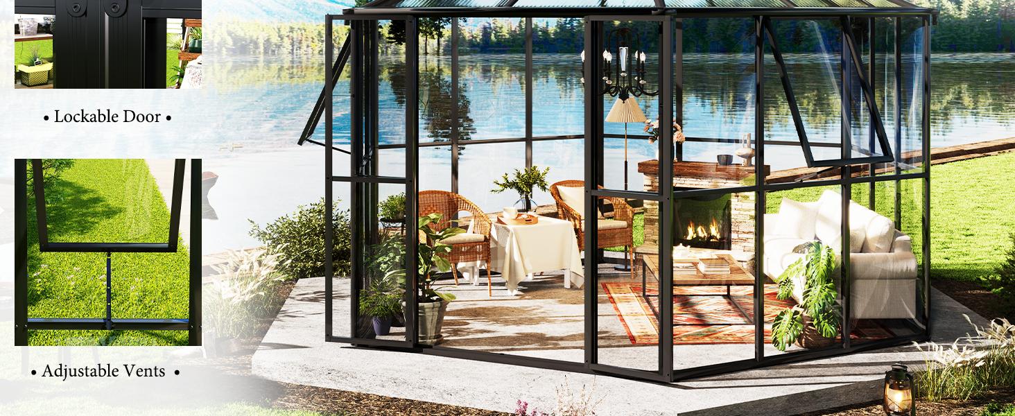 【Ships in 3 Boxes】Amerlife 12x10x8 FT Hexagonal Greenhouse with Quick-Connect Fittings, Greenhouse for Outdoors Garden Backyard with 2 Vents, Walk-in Aluminum Greenhouse- Ships in 3 Boxes
