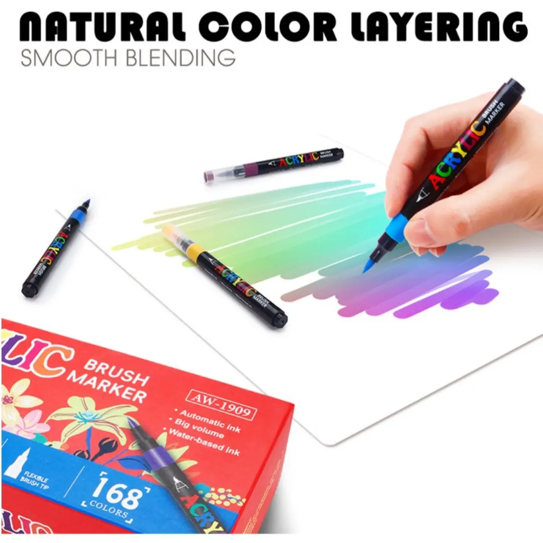 Premium 168 Colors Acrylic Brush Marker Set, Water-Based Non-Toxic