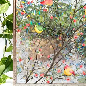 Vibrant Colorful Flowers & Birds Static Cling Window Decal - UV-Resistant, Reusable PVC Glass Sticker, 15.7x47in, Peel & Stick, No Glue Needed, High Quality & Heat Insulating