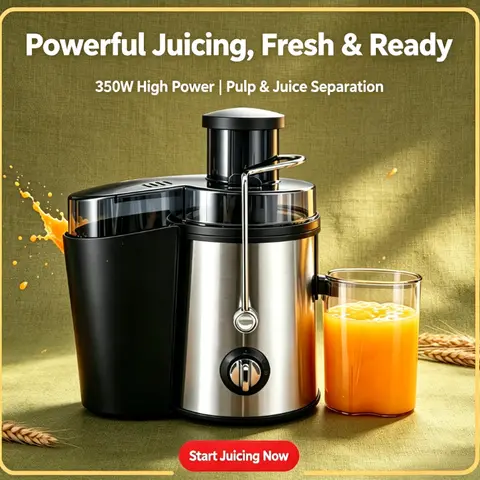 Black high-end centrifugal household multifunction juicer – 800-watt fast-power kitchen appliance, 3-inch feed opening that can handle whole fruits and vegetables directly, centrifugal design, 50-ounce pulp container, reduces foaming, detachable parts